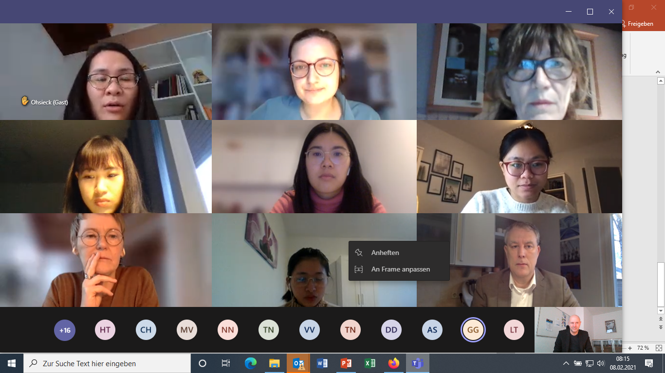 Screenshot der Begrüßung am 08.02.2021